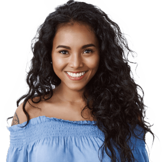 Young woman with curly hair smiling