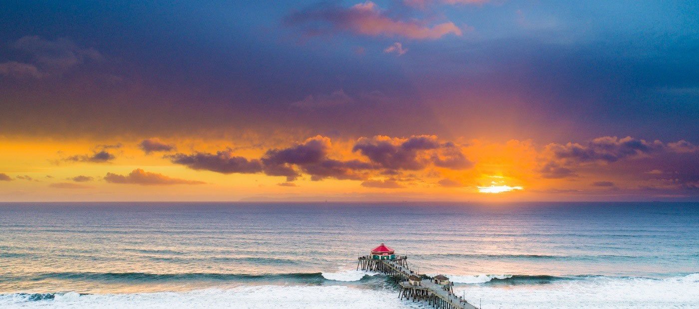 Beach and boardwalk at sunrise