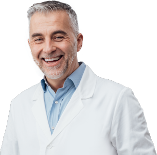 Smiling man in white lab coat