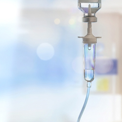An up-close view of an IV drip used on a patient receiving sedation